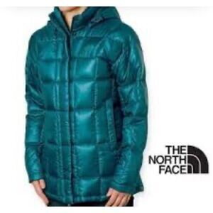 The north face shiny teal blue green 600M down hooded jacket/coat parka XS